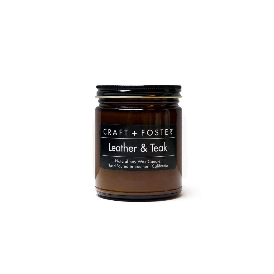 Leather & Teak - 8oz Natural Soy Candle - Sunflower Story Boutique