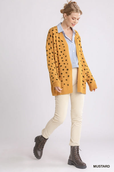 Spotted Cardigan (Mustard) - Sunflower Story Boutique