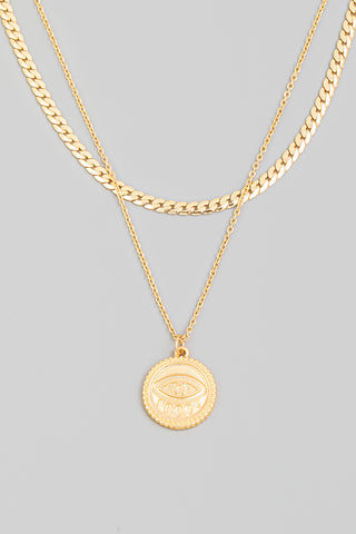 Layered Evil Eye Coin Pendant Necklace - Sunflower Story Boutique