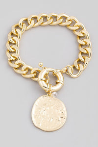 Bulky Curb Chain Coin Bracelet - Sunflower Story Boutique