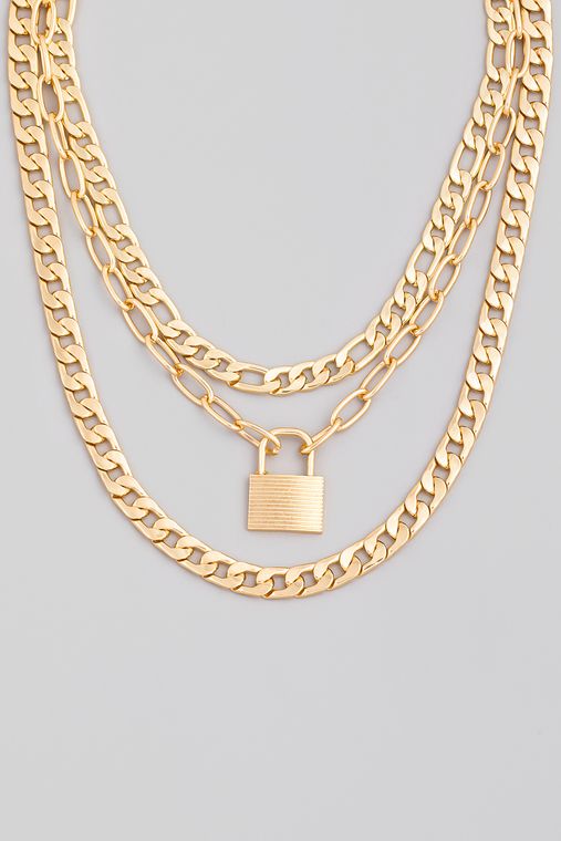 Layered Chain Padlock Pendant Necklace - Sunflower Story Boutique