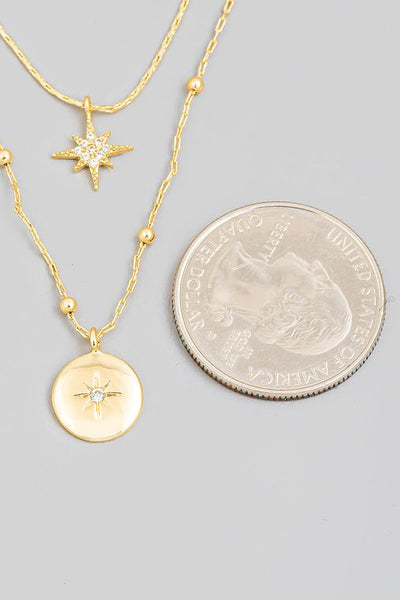 Layered Chain North Star Pendant Necklace - Sunflower Story Boutique