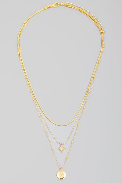 Layered Chain North Star Pendant Necklace - Sunflower Story Boutique