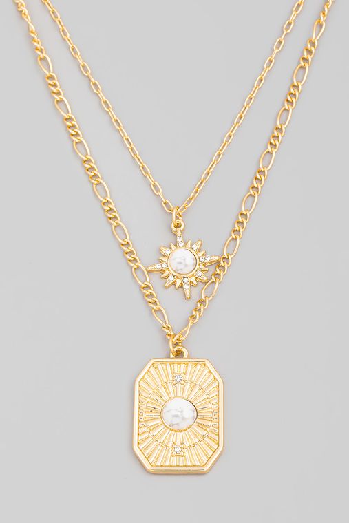 Layered North Star Square Pendant Necklace - Sunflower Story Boutique