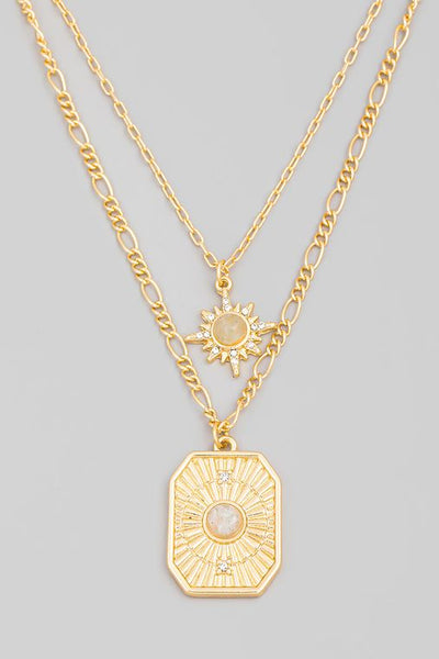 Layered North Star Square Pendant Necklace - Sunflower Story Boutique